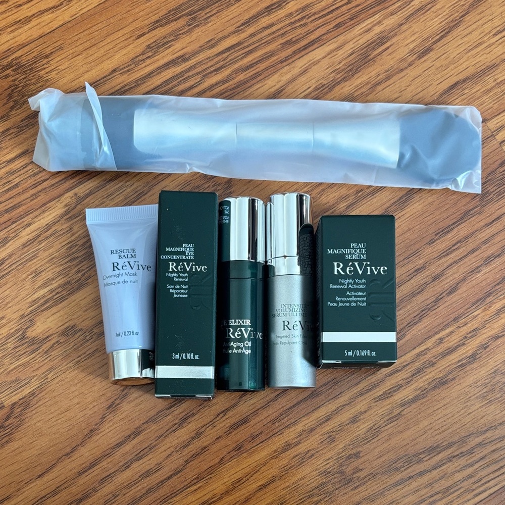 ReVive skincare samples and application brush